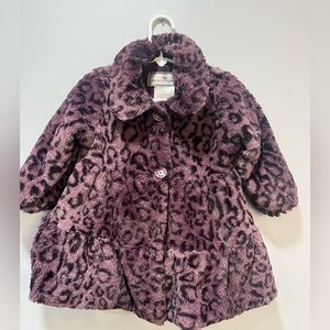 Purple faux fur animal print dress coat size 2T